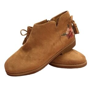 Comfortview Sienna Faux Suede Side Zip Embroidered Booties Women's Size 7W Brown